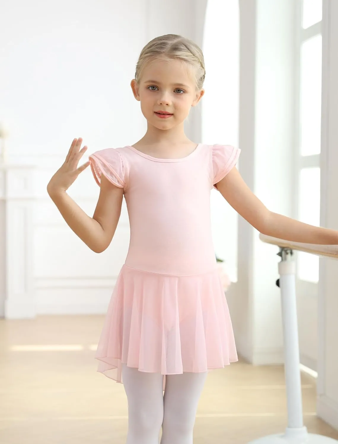 MdnMd Ballet Leotards with Skirt Toddler Girls Dance Ballerina Outfit Dresses Short Sleeve
