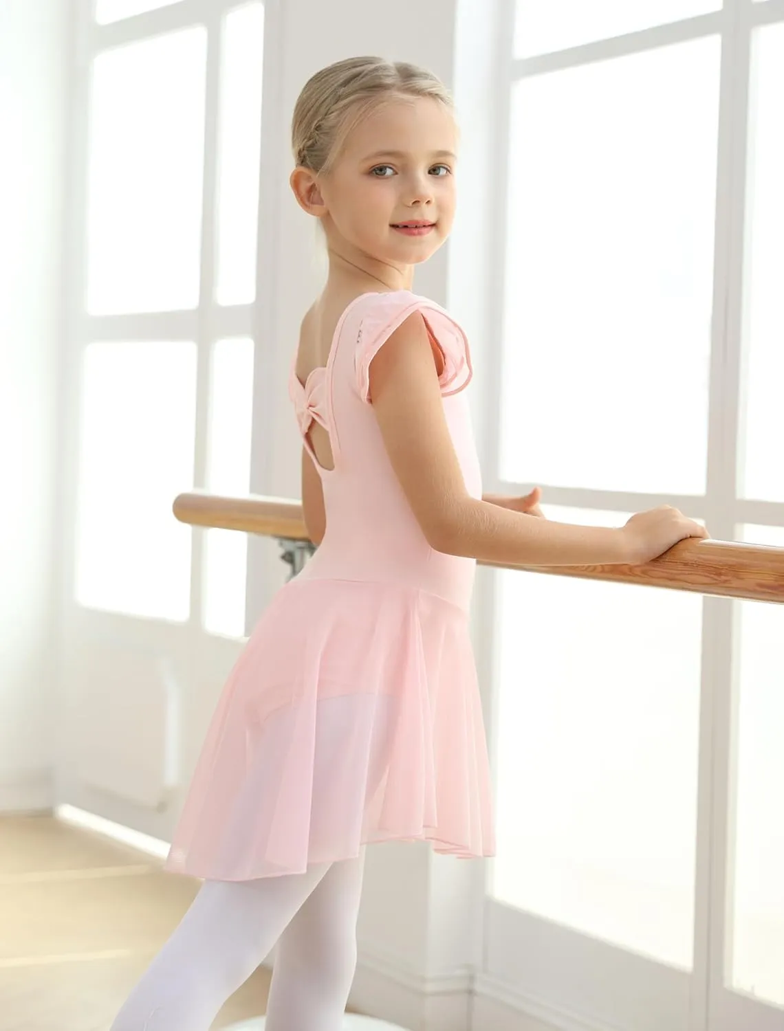 MdnMd Ballet Leotards with Skirt Toddler Girls Dance Ballerina Outfit Dresses Short Sleeve