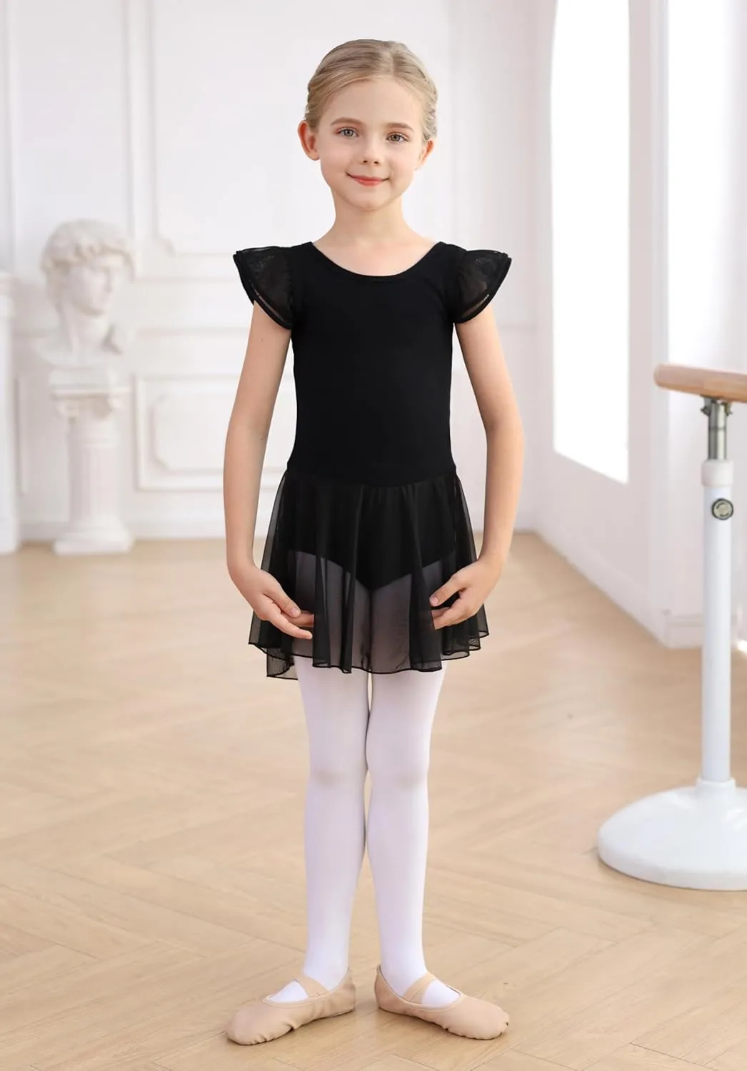 MdnMd Ballet Leotards with Skirt Toddler Girls Dance Ballerina Outfit Dresses Short Sleeve