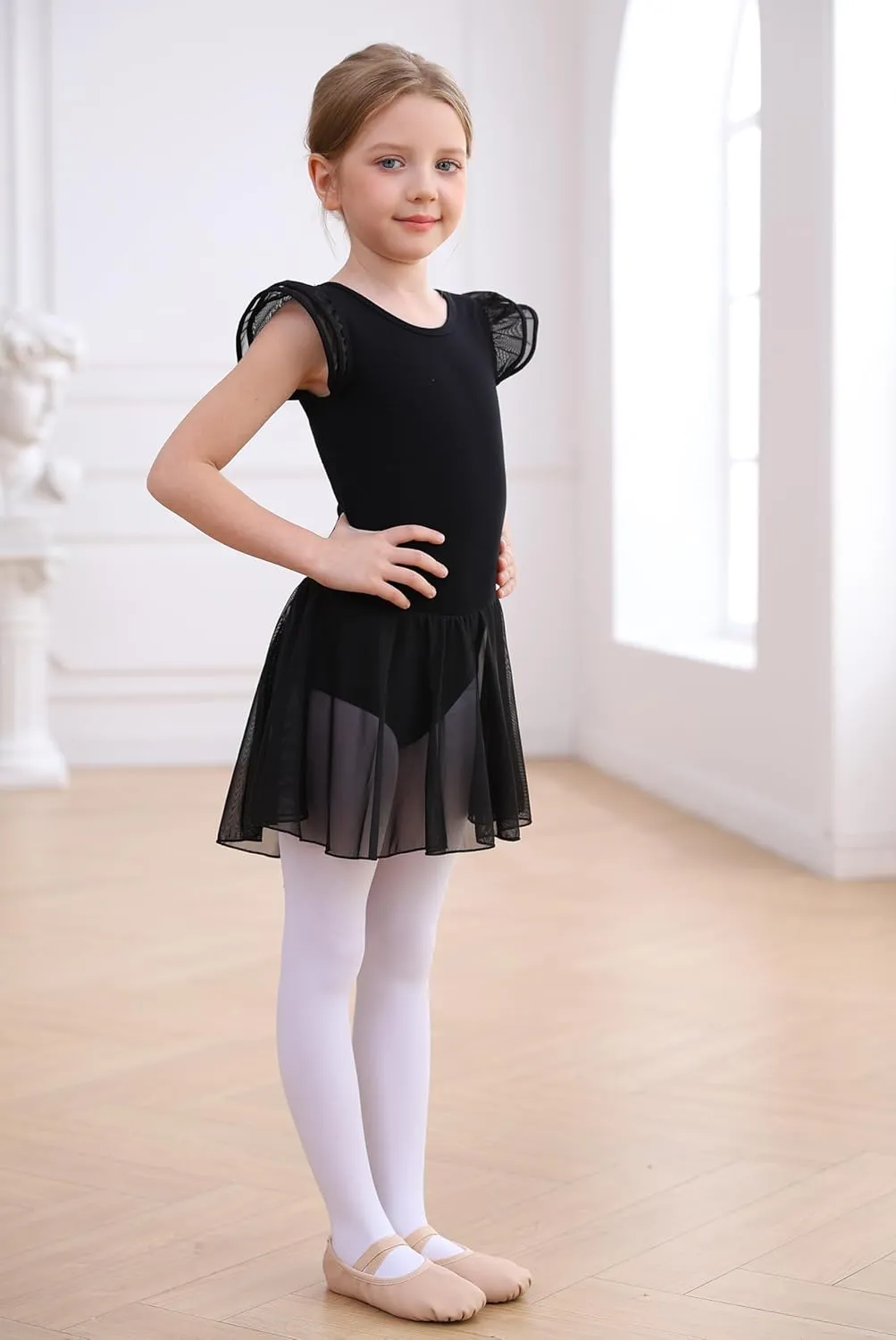 MdnMd Ballet Leotards with Skirt Toddler Girls Dance Ballerina Outfit Dresses Short Sleeve