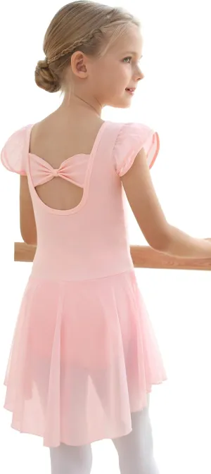 MdnMd Ballet Leotards with Skirt Toddler Girls Dance Ballerina Outfit Dresses Short Sleeve