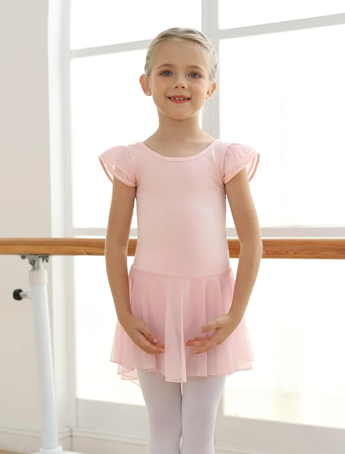 MdnMd Ballet Leotards with Skirt Toddler Girls Dance Ballerina Outfit Dresses Short Sleeve