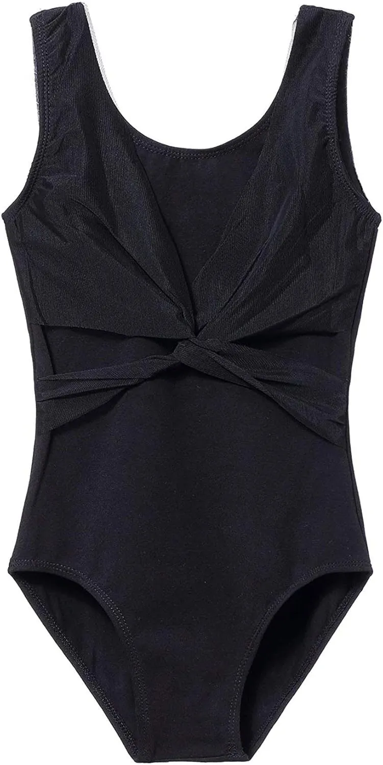 MdnMd Leotards for Girls Dance Ballet Gymnastics Sleeveless Tank with Mesh Cross Front