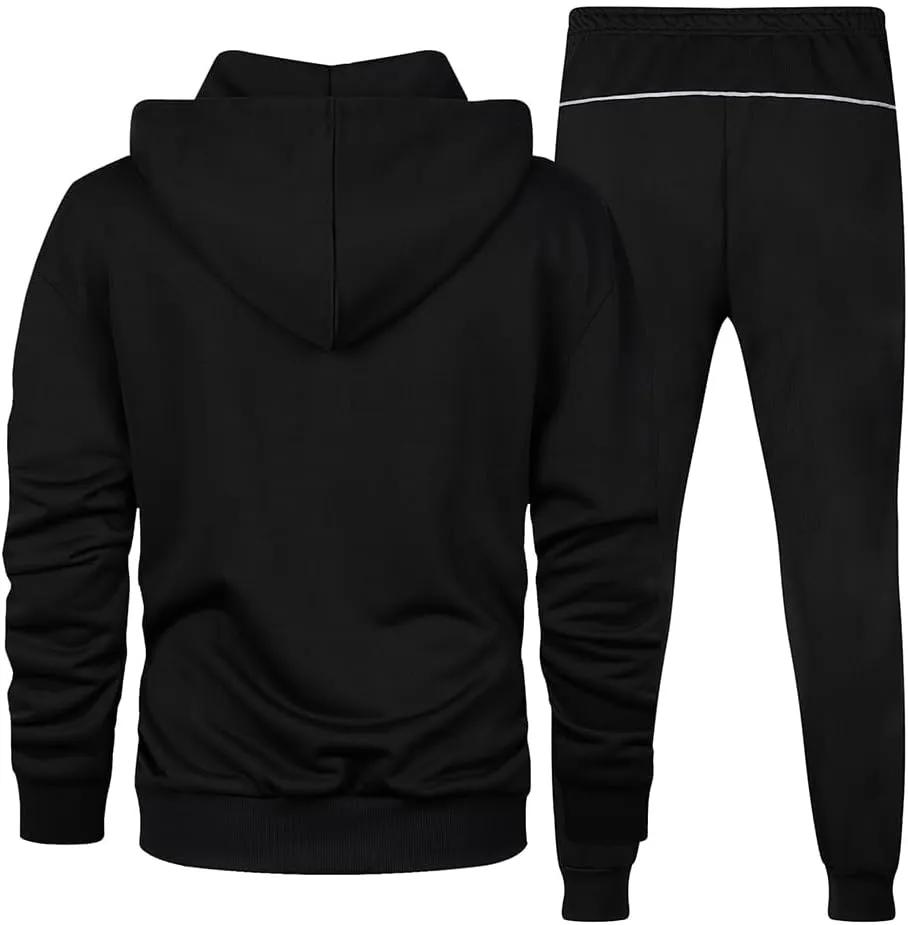 Men's Hooded Athletic Tracksuit Sweatsuit Long Sleeve Full-Zip Jogging Sweatpants 2 Piece Patchwork Sportsuits
