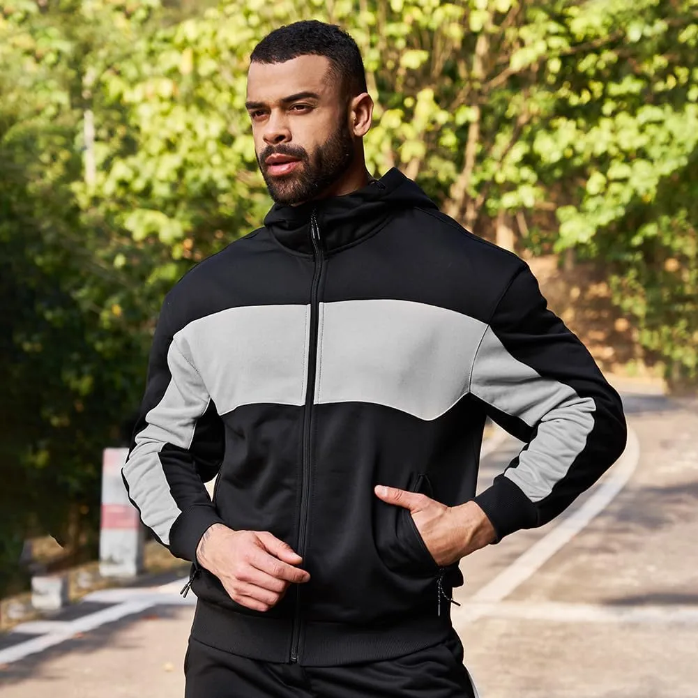 Men's Hooded Athletic Tracksuit Sweatsuit Long Sleeve Full-Zip Jogging Sweatpants 2 Piece Patchwork Sportsuits