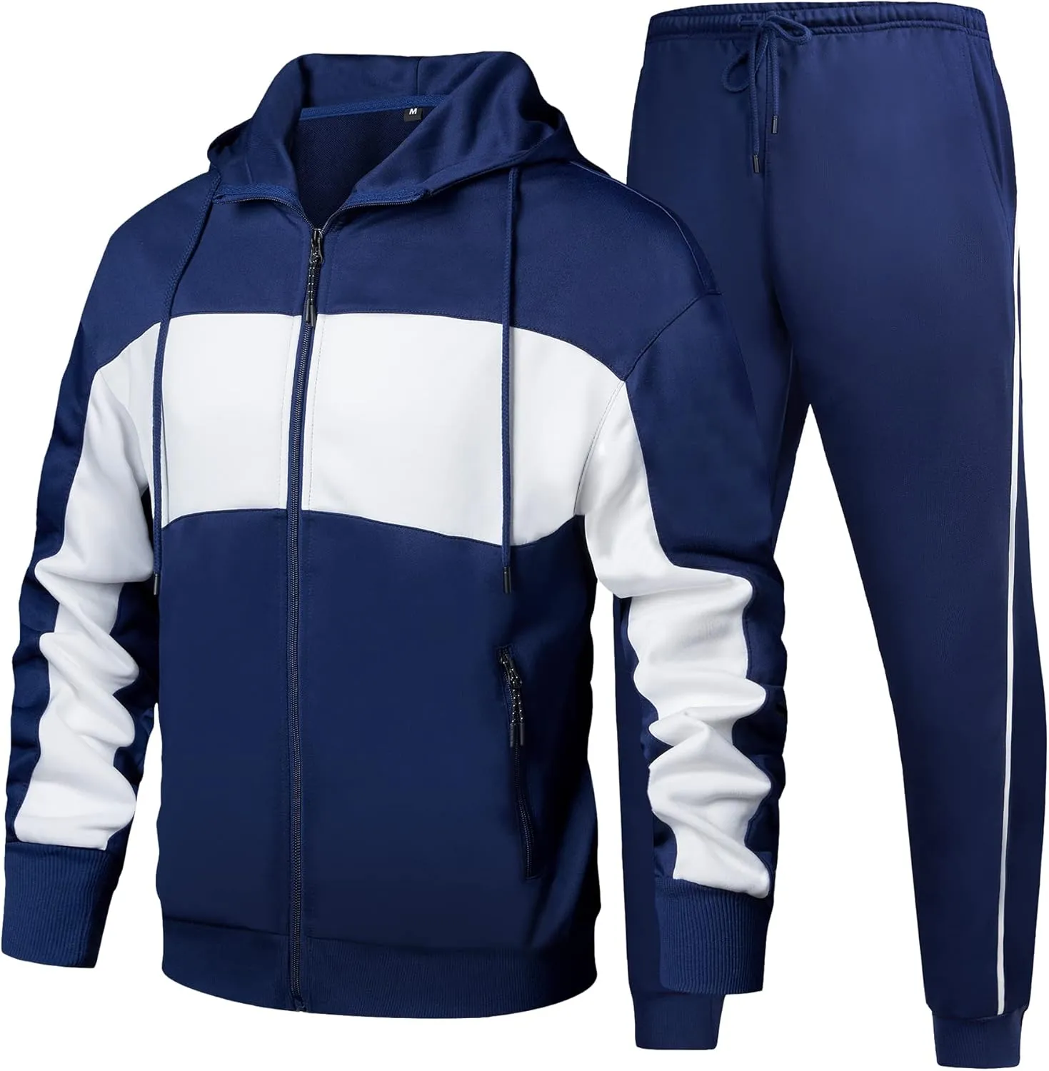 Men's Hooded Athletic Tracksuit Sweatsuit Long Sleeve Full-Zip Jogging Sweatpants 2 Piece Patchwork Sportsuits