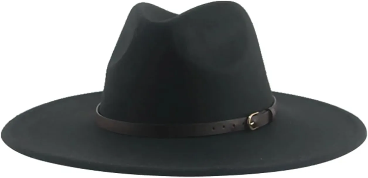 Mnjyihy Women's Winter Fedora Hat Men Big Brim Solid Panama Belt Band Casual Party Church Hats