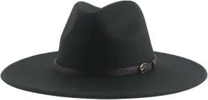 Mnjyihy Women's Winter Fedora Hat Men Big Brim Solid Panama Belt Band Casual Party Church Hats