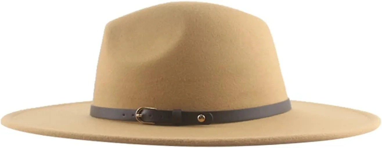 Mnjyihy Women's Winter Fedora Hat Men Big Brim Solid Panama Belt Band Casual Party Church Hats