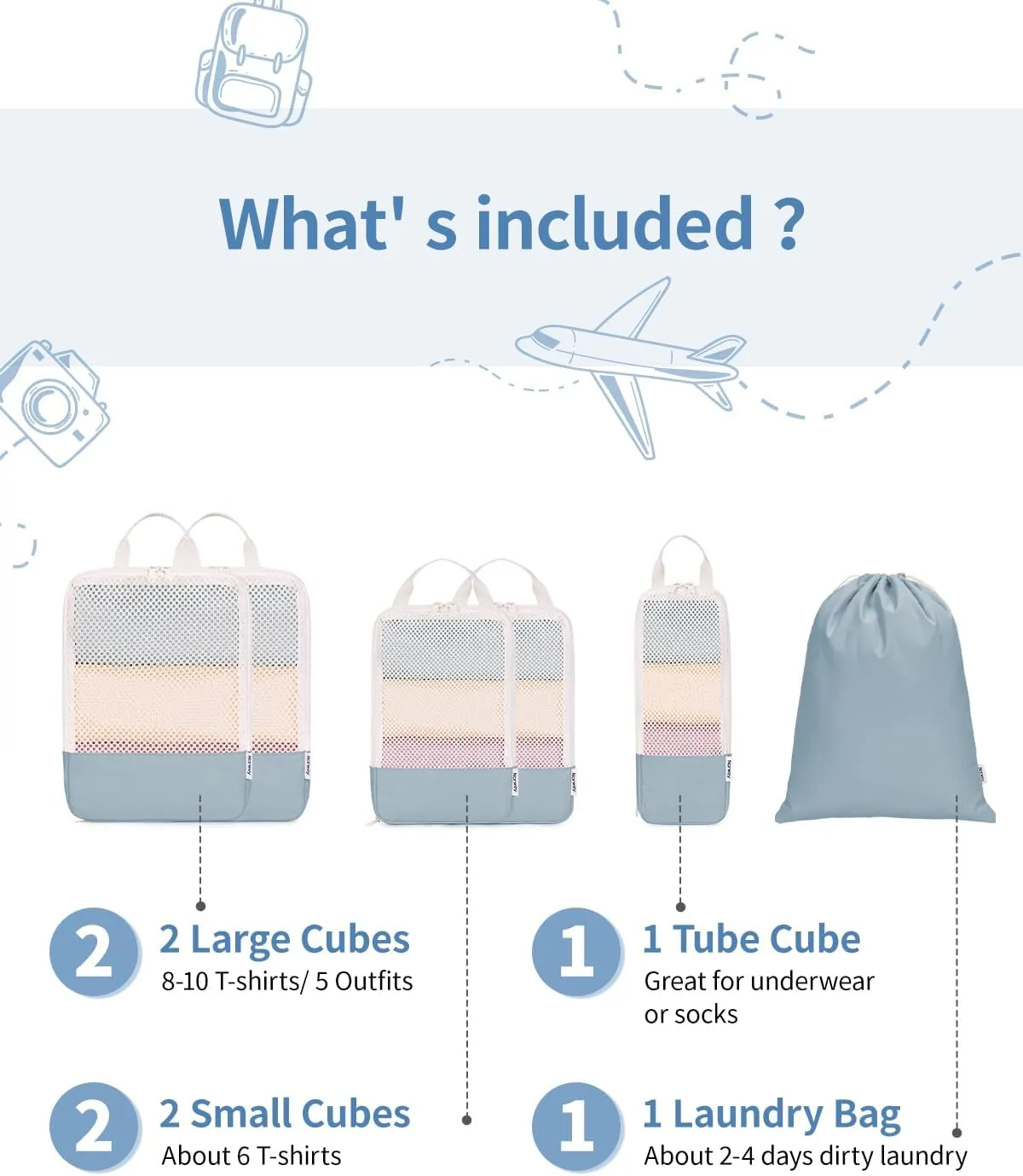 Narwey 6 Set Compression Packing Cubes Travel for Carry on Women, Packing Organizers Bag for Backpack Luggage Suitcase Duffle Bags