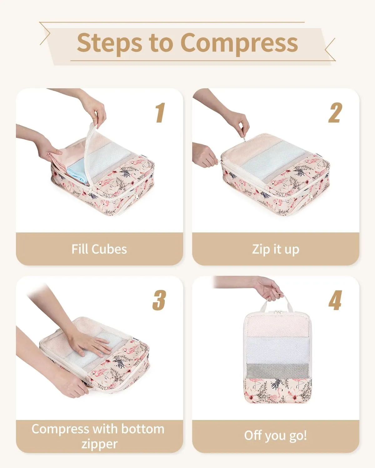 Narwey 6 Set Compression Packing Cubes Travel for Carry on Women, Packing Organizers Bag for Backpack Luggage Suitcase Duffle Bags
