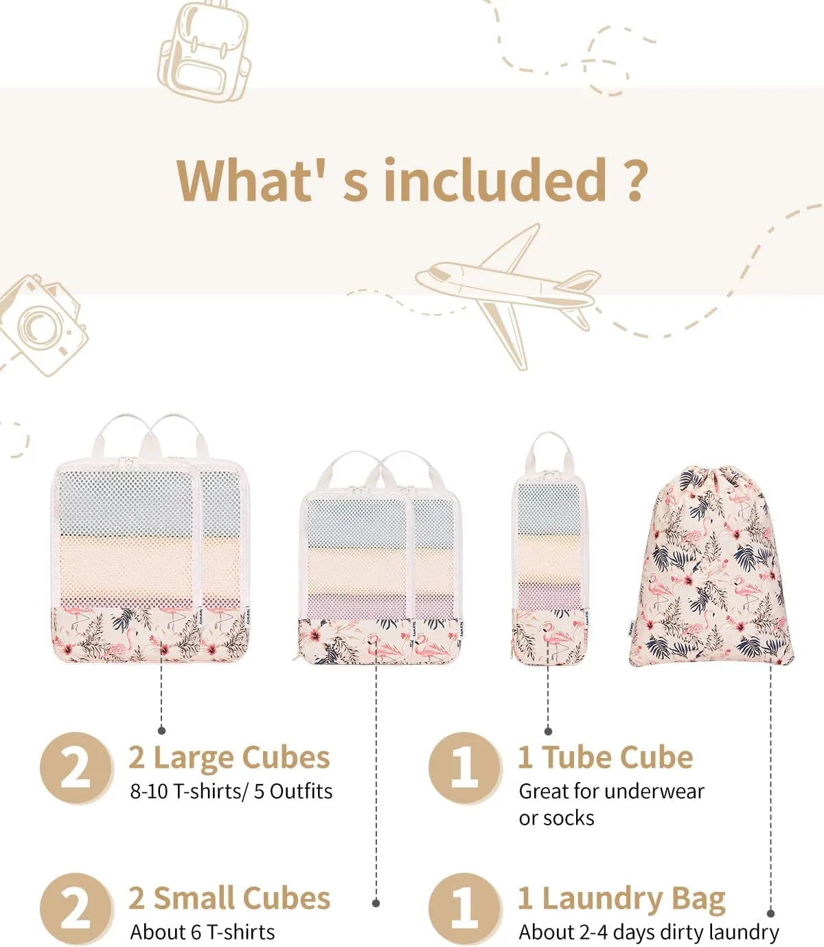 Narwey 6 Set Compression Packing Cubes Travel for Carry on Women, Packing Organizers Bag for Backpack Luggage Suitcase Duffle Bags