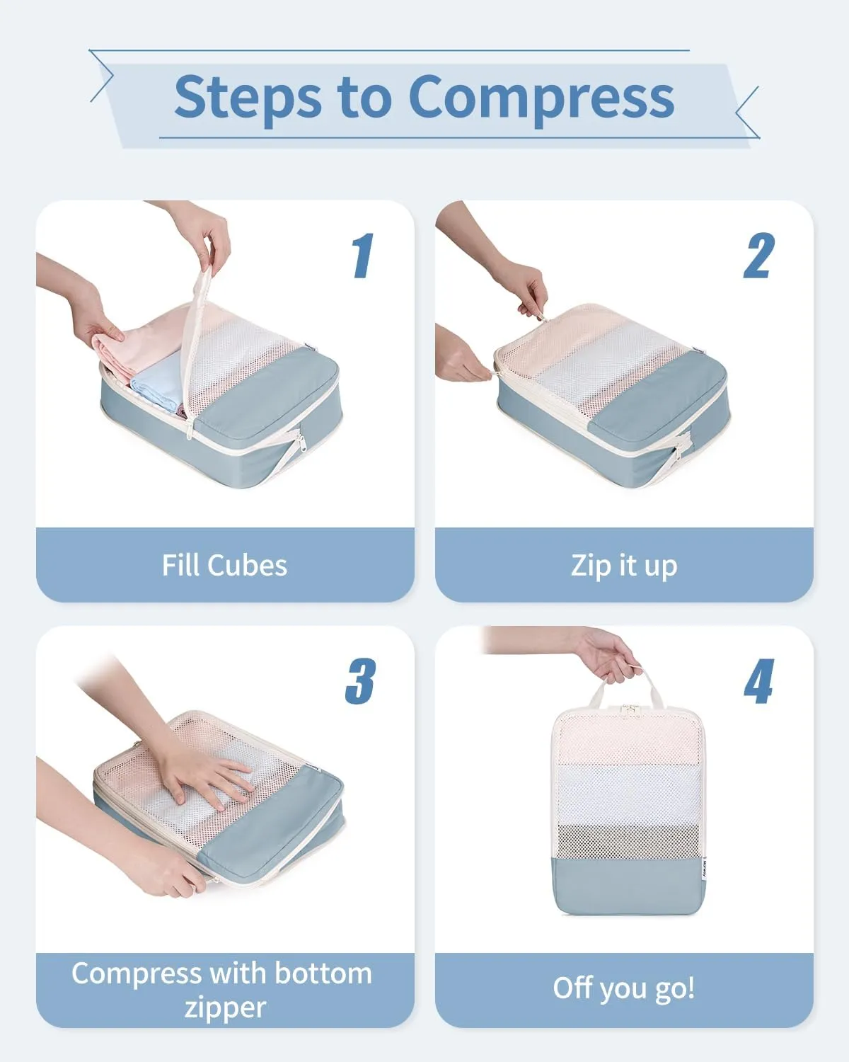 Narwey 6 Set Compression Packing Cubes Travel for Carry on Women, Packing Organizers Bag for Backpack Luggage Suitcase Duffle Bags