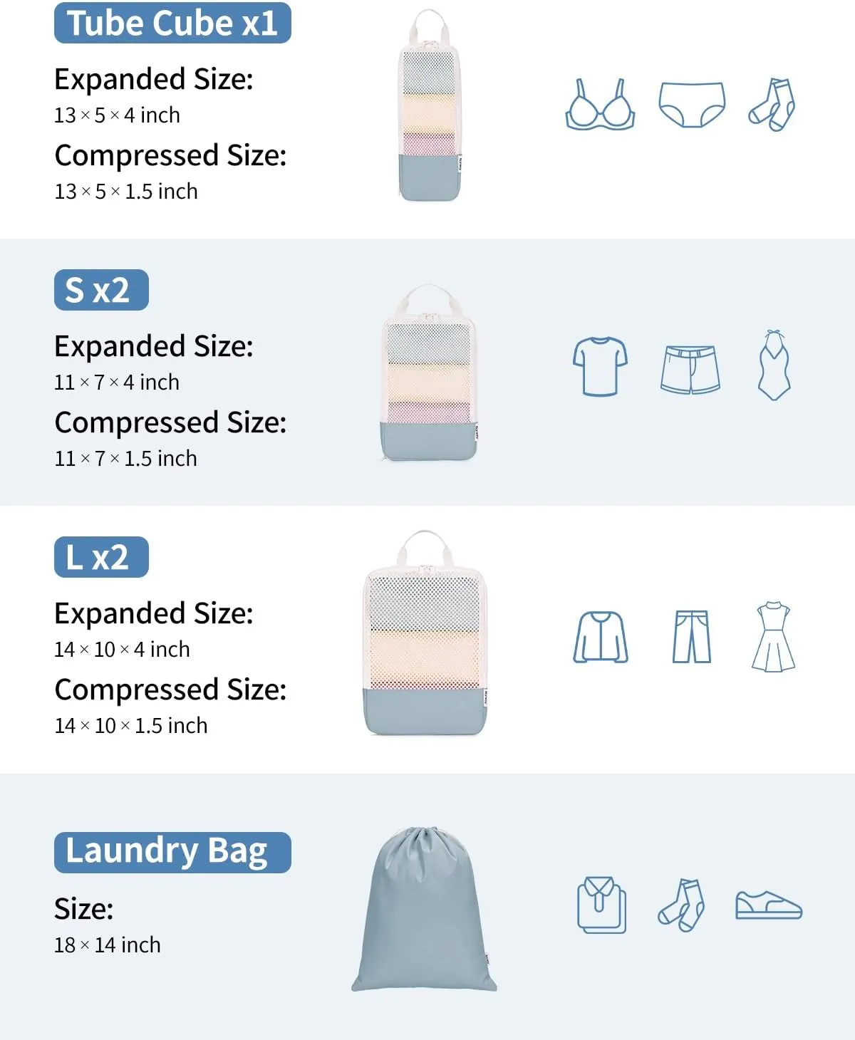 Narwey 6 Set Compression Packing Cubes Travel for Carry on Women, Packing Organizers Bag for Backpack Luggage Suitcase Duffle Bags