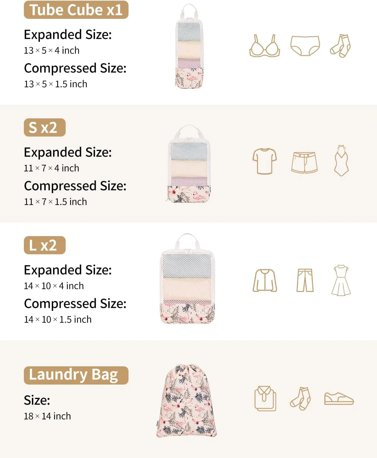 Narwey 6 Set Compression Packing Cubes Travel for Carry on Women, Packing Organizers Bag for Backpack Luggage Suitcase Duffle Bags