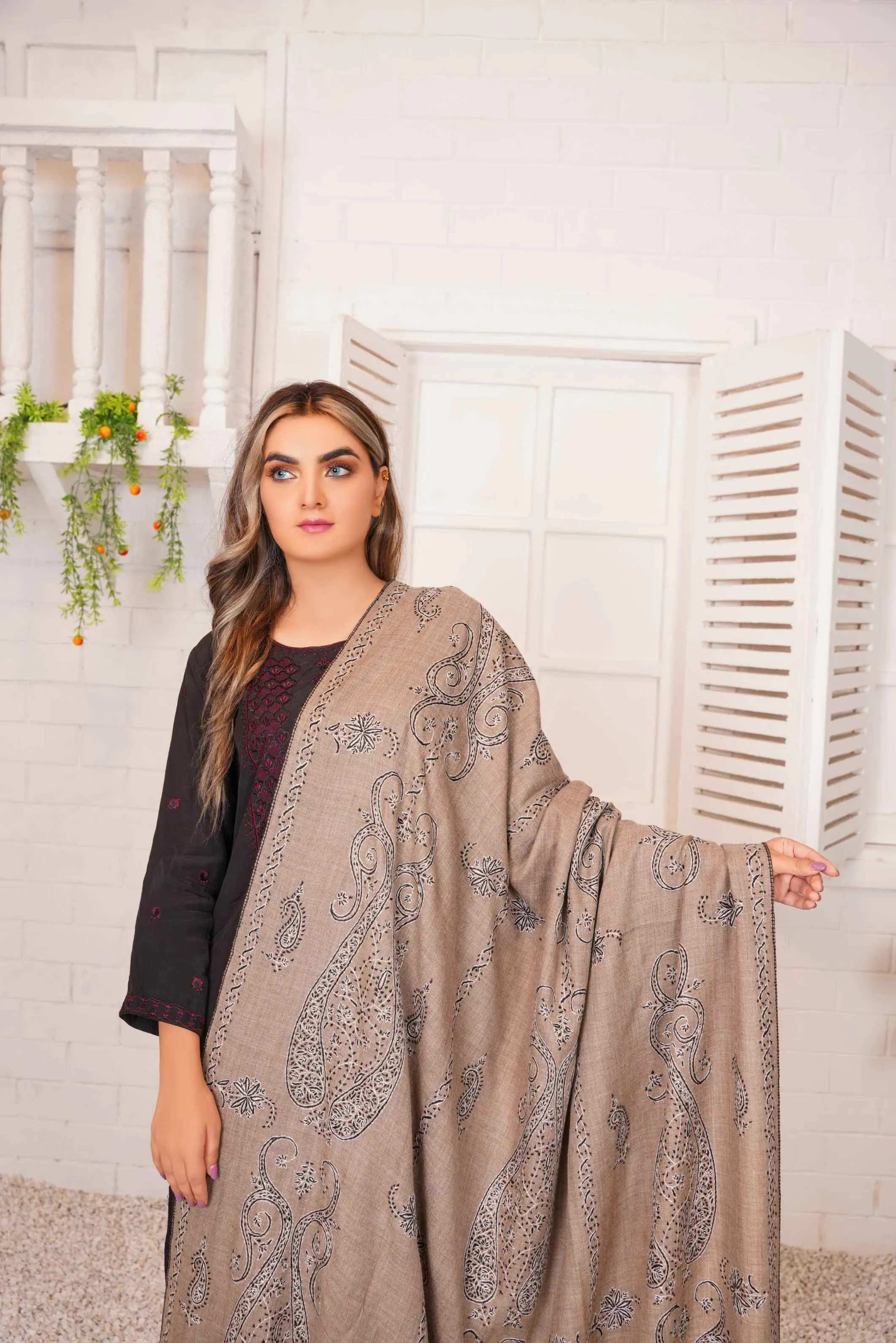 Needle Work Paisleys Jaal -Shawl
