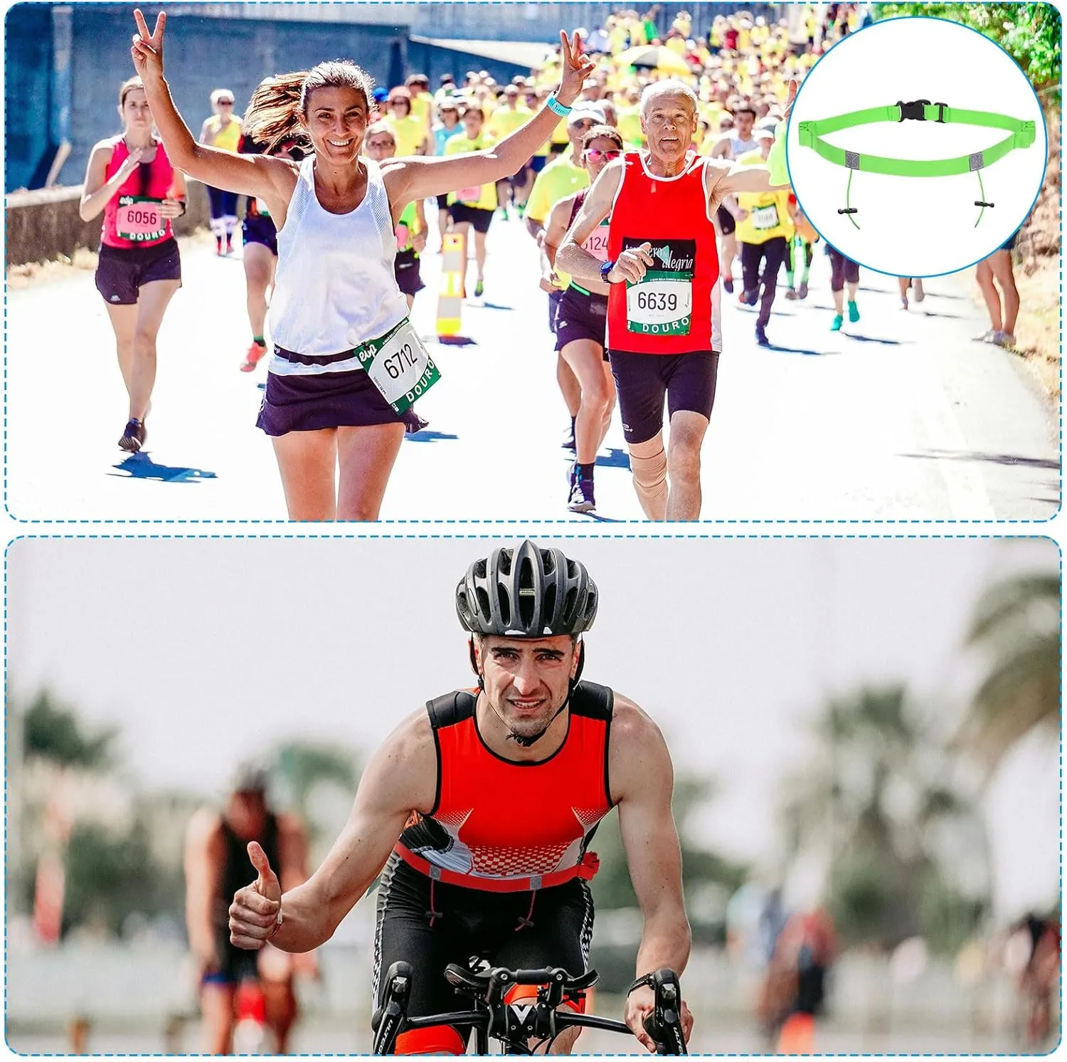 PATIKIL Elastic Triathlon Running Belt, 2 Pack Adjustable Race Number Belt Race Belt Bib Holder with 6 Energy Gel Loops for Marathons Racing Cycling, Green