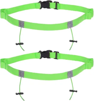 PATIKIL Elastic Triathlon Running Belt, 2 Pack Adjustable Race Number Belt Race Belt Bib Holder with 6 Energy Gel Loops for Marathons Racing Cycling, Green