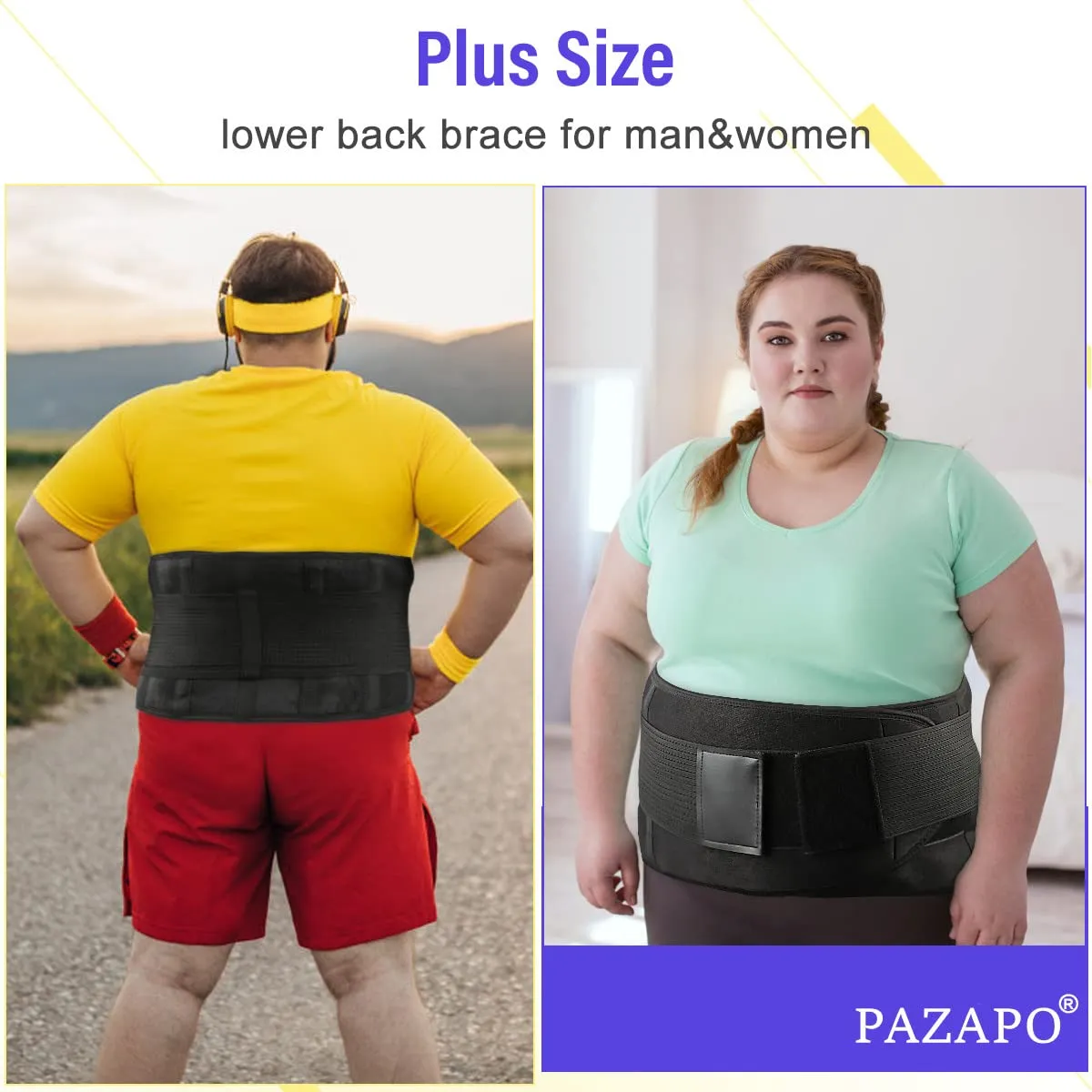 PAZAPO Back Brace Lumbar Support Belt for Lower Back Pain Relief - Waist Belt for Men and Women - Plus Size Back Brace for Sciatica, Herniated Disc,Black,5XL(Waistline:55-65Inch)