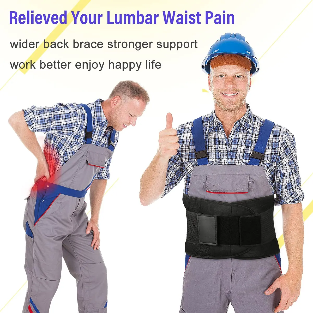 PAZAPO Back Brace Lumbar Support Belt for Lower Back Pain Relief - Waist Belt for Men and Women - Plus Size Back Brace for Sciatica, Herniated Disc,Black,5XL(Waistline:55-65Inch)