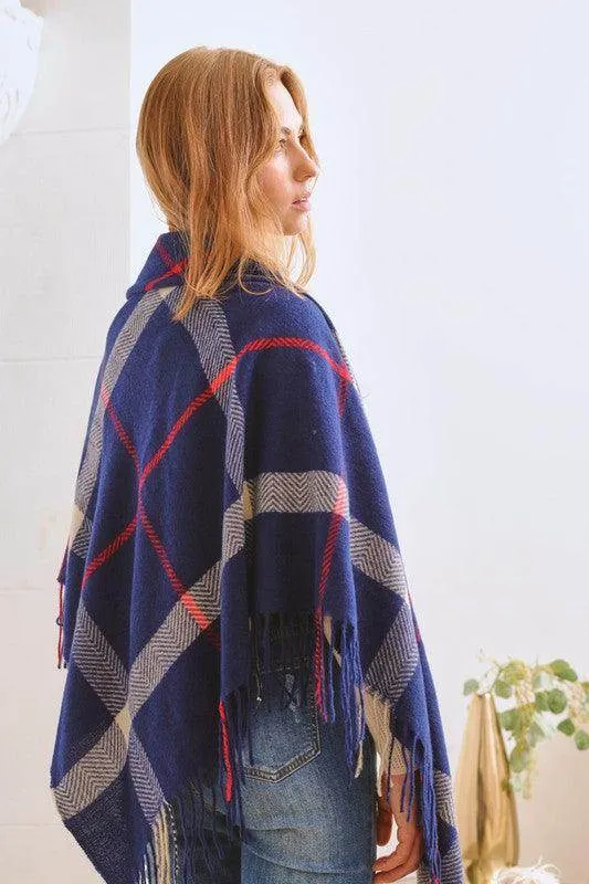 Plaid Square Fringe Shawl Scarf