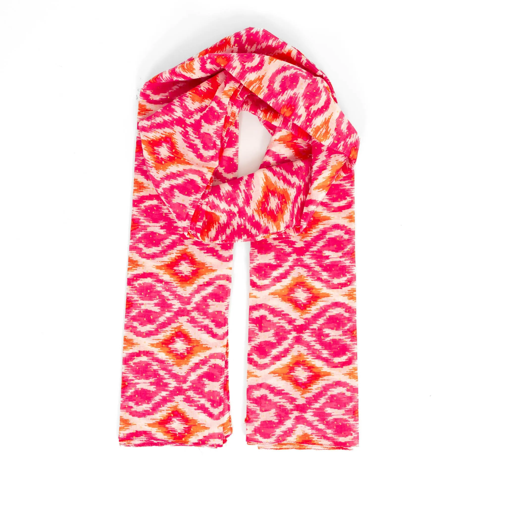 Rani Lightweight Cotton Scarf - Pink/Orange, Aztec Print