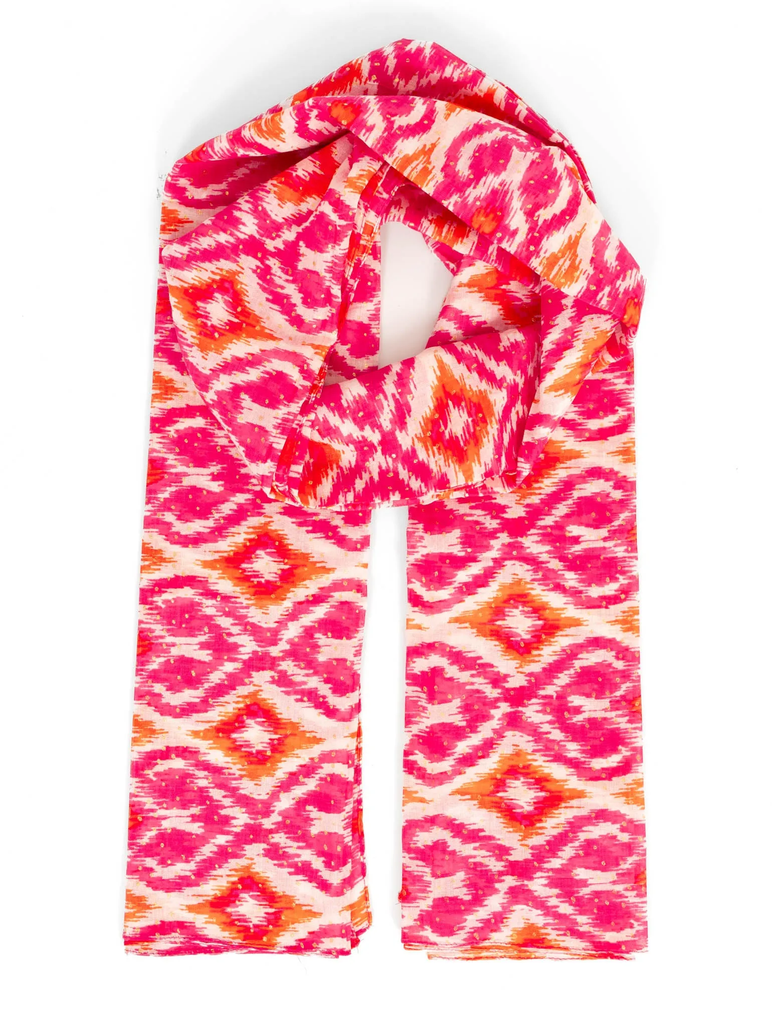 Rani Lightweight Cotton Scarf - Pink/Orange, Aztec Print