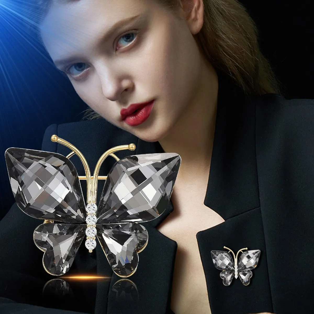 Rhinestone Butterfly Brooch Pin for Women Clear Crystal Insect Colorful Bithstone Cartoon Brooches Lapel Pins Dress Accessories Elegant Christmas Theme Party Animal Jewelry