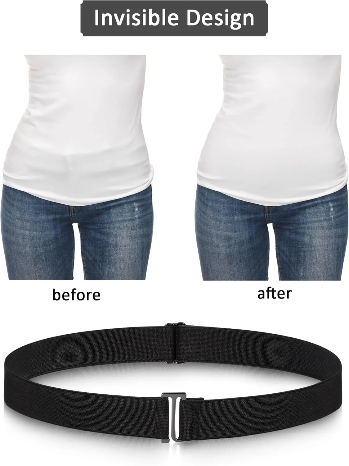 SATINIOR 2/3/4 Pack Women Elastic Stretch Belt Invisible Belts with Flat Buckle for Jeans Pants Dresses