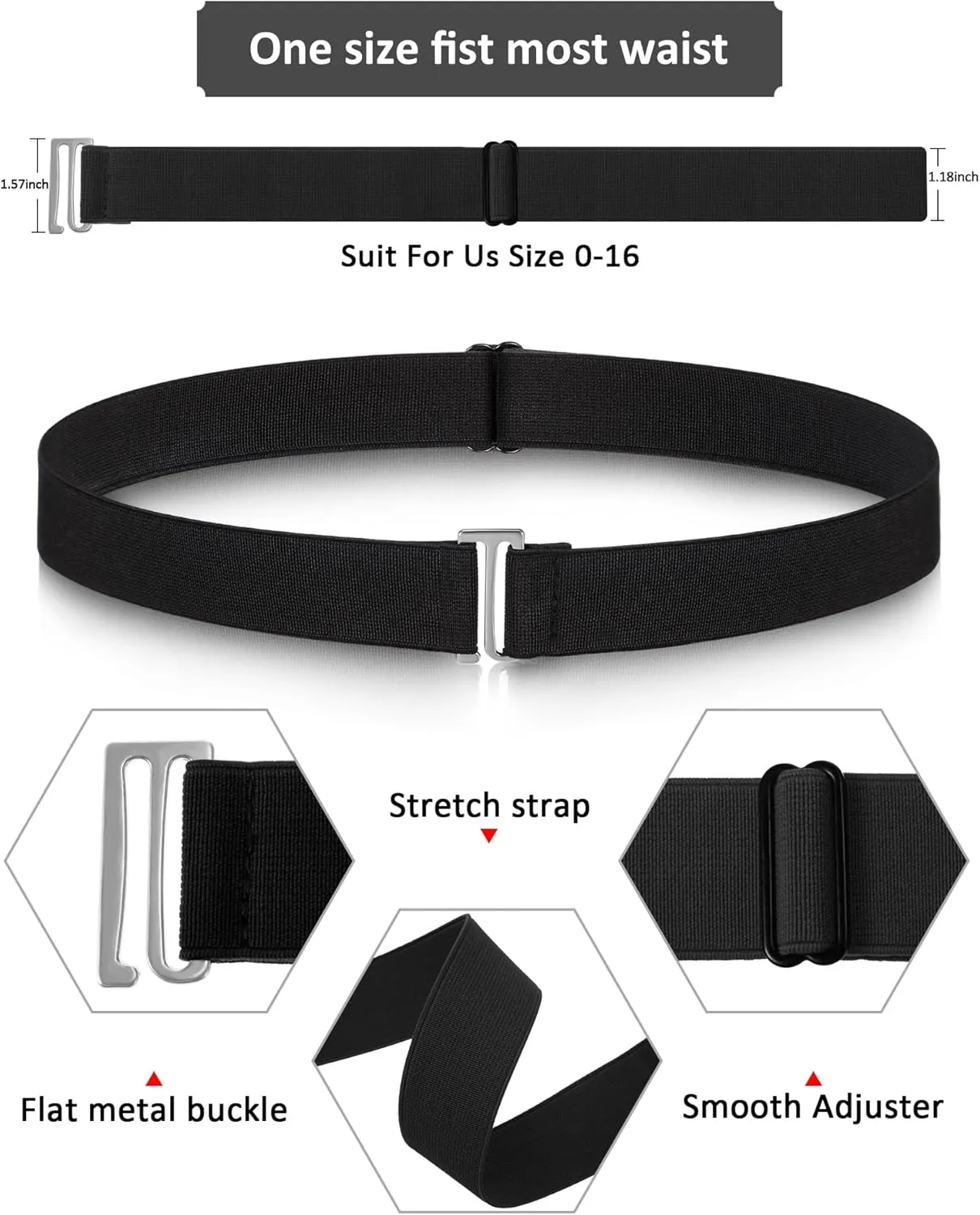 SATINIOR 2/3/4 Pack Women Elastic Stretch Belt Invisible Belts with Flat Buckle for Jeans Pants Dresses