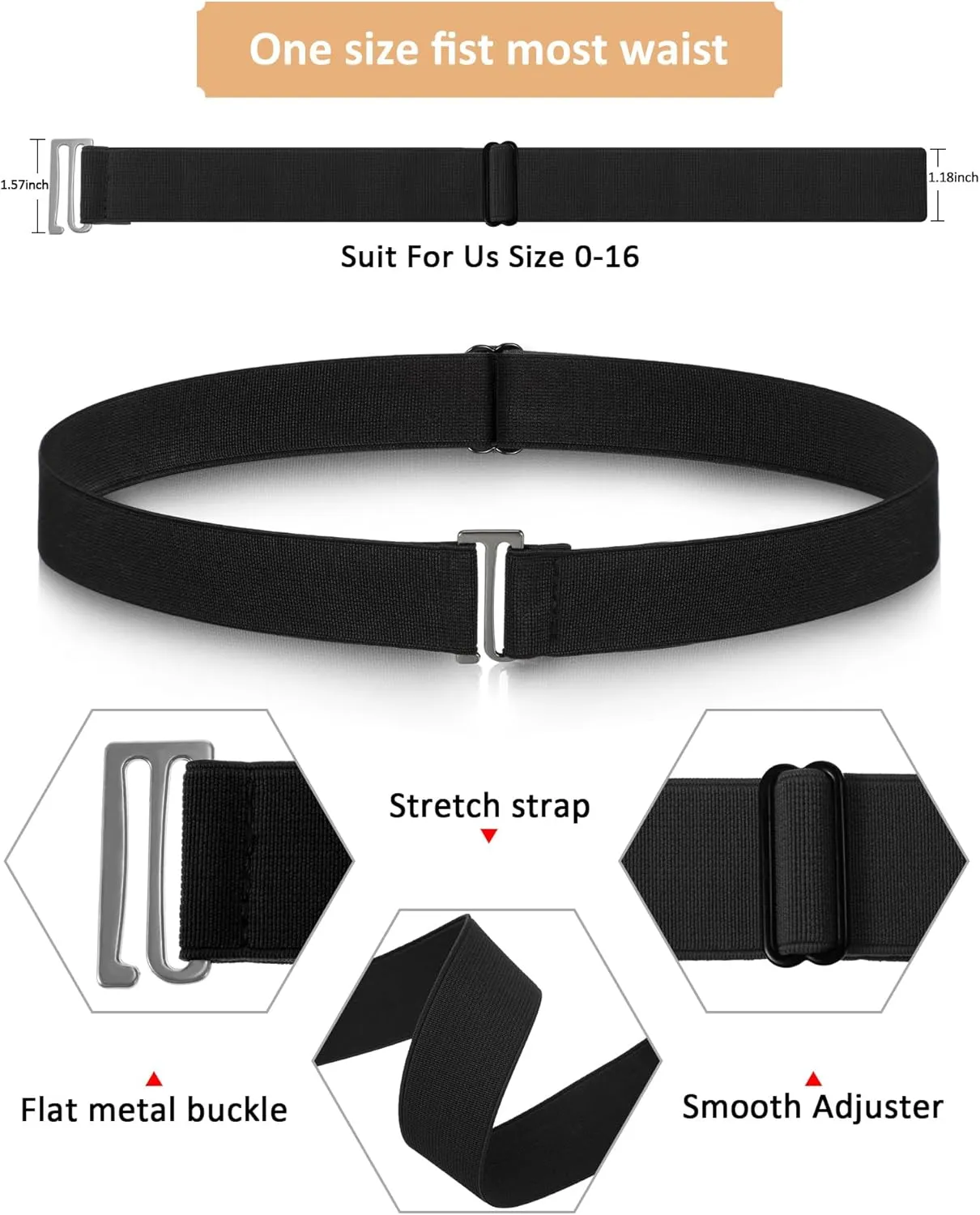 SATINIOR 2/3/4 Pack Women Elastic Stretch Belt Invisible Belts with Flat Buckle for Jeans Pants Dresses