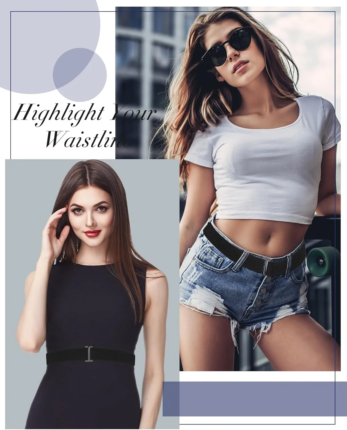 SATINIOR 2/3/4 Pack Women Elastic Stretch Belt Invisible Belts with Flat Buckle for Jeans Pants Dresses