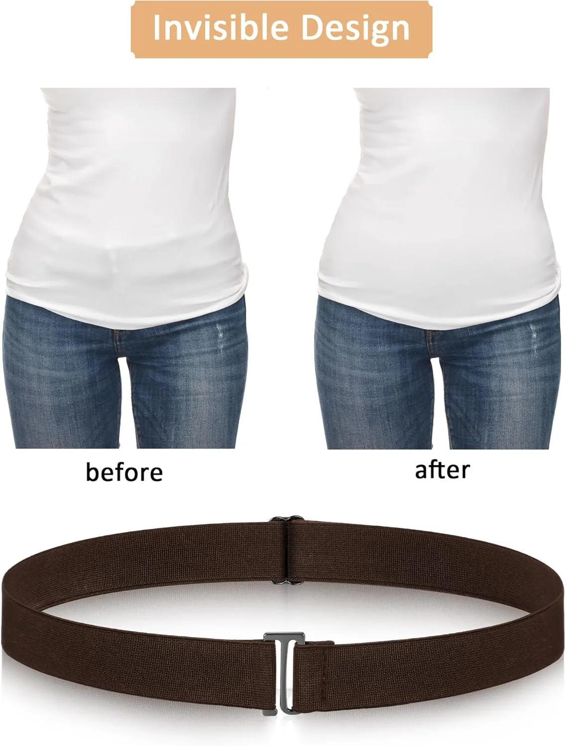 SATINIOR 2/3/4 Pack Women Elastic Stretch Belt Invisible Belts with Flat Buckle for Jeans Pants Dresses