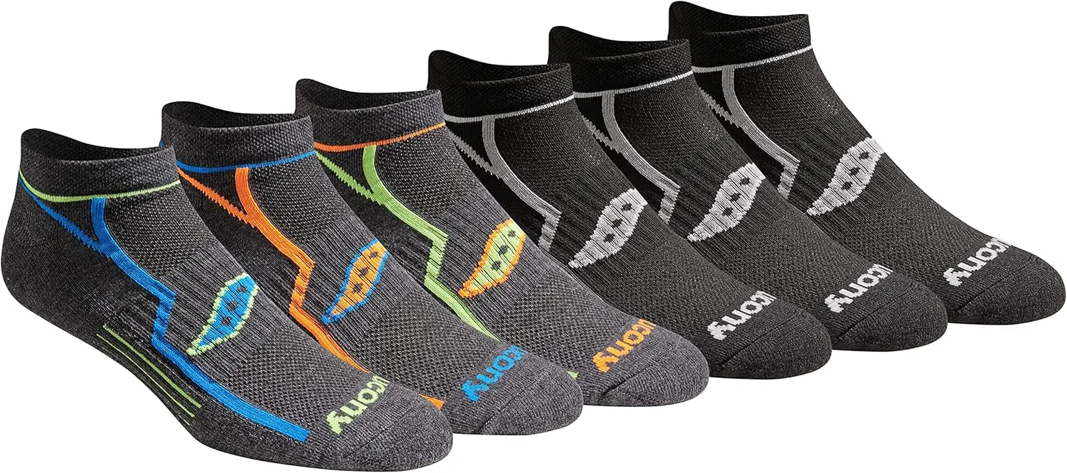 Saucony Men's RunDry Bolt Performance No-Show Socks, Available in M-XXL (6, 12, 18 Pairs)