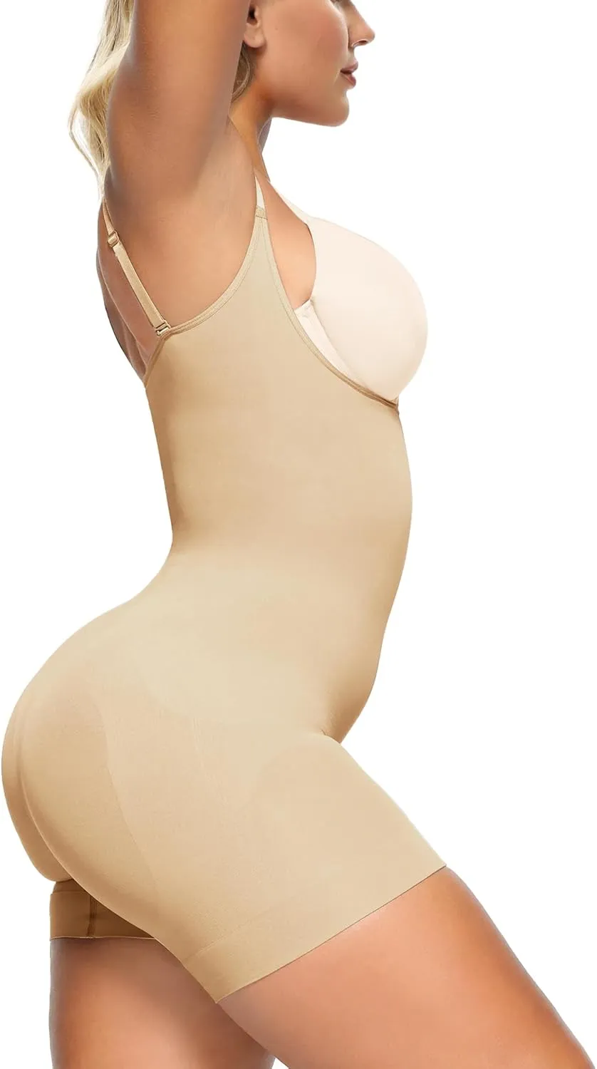 SHAPERX Open Bust Shapewear Tummy Control Bodysuits for Women Seamless Compression High Waisted Body Shaper