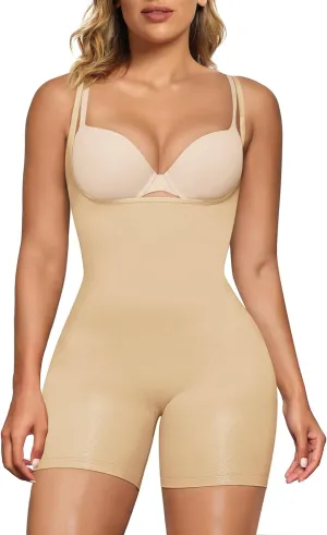 SHAPERX Open Bust Shapewear Tummy Control Bodysuits for Women Seamless Compression High Waisted Body Shaper
