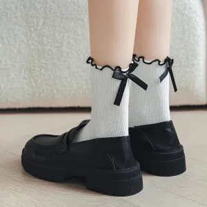 Sohiwoo Bow Lace Socks Women's Middle Tube Socks Lolita Style Pile Socks Fashion Simple Solid Color Autumn Socks Women Socks JK Socks