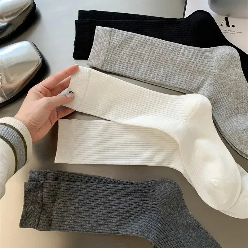 Sohiwoo Korean Stripe Long Socks for Women Girls Simple Simple Cotton Socks Japanese Casual Pile Socks Fashion Stockings Accessories