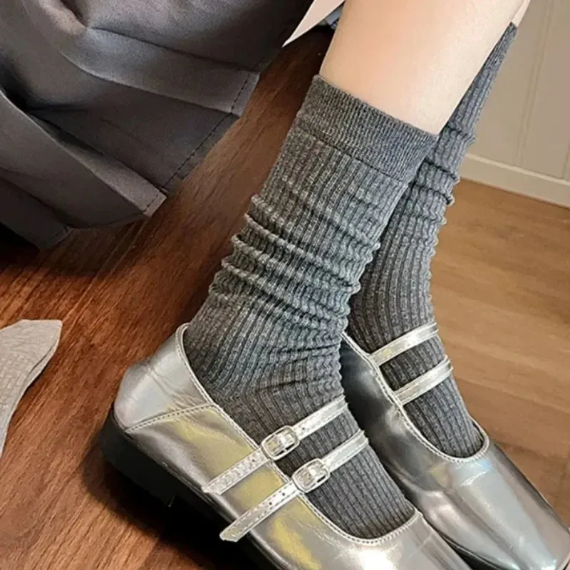 Sohiwoo Korean Stripe Long Socks for Women Girls Simple Simple Cotton Socks Japanese Casual Pile Socks Fashion Stockings Accessories