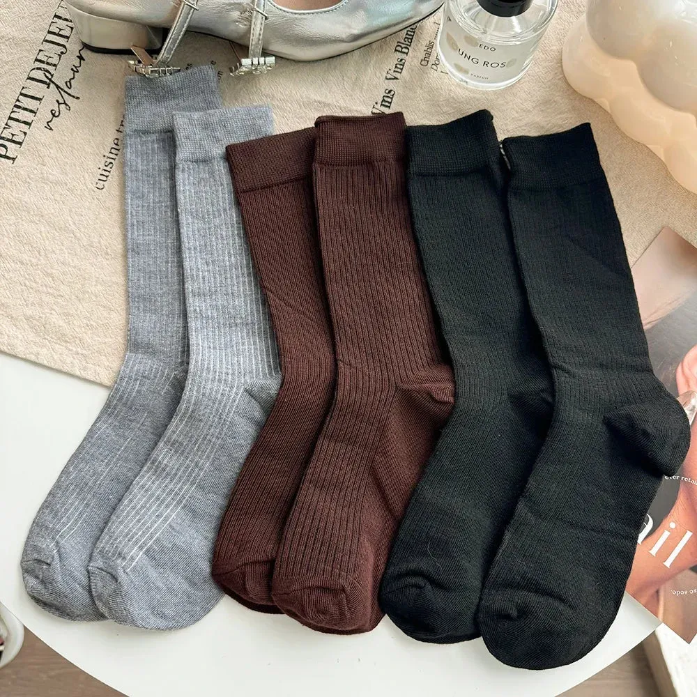 Sohiwoo Korean Stripe Long Socks for Women Girls Simple Simple Cotton Socks Japanese Casual Pile Socks Fashion Stockings Accessories