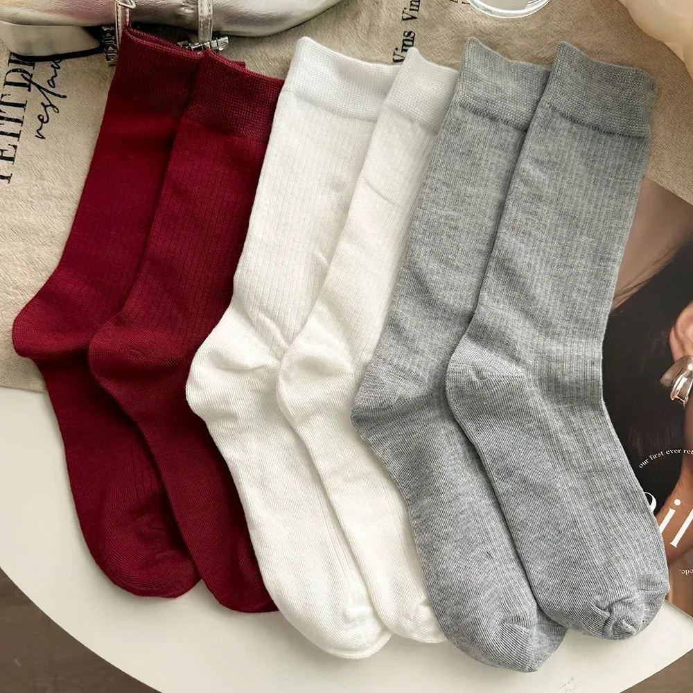 Sohiwoo Korean Stripe Long Socks for Women Girls Simple Simple Cotton Socks Japanese Casual Pile Socks Fashion Stockings Accessories