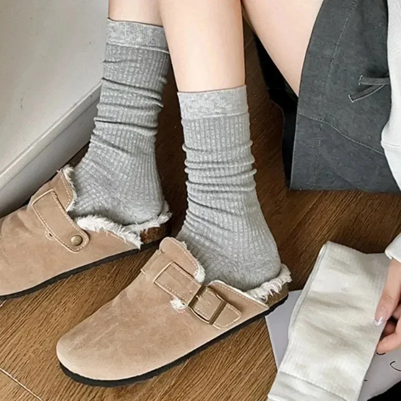 Sohiwoo Korean Stripe Long Socks for Women Girls Simple Simple Cotton Socks Japanese Casual Pile Socks Fashion Stockings Accessories