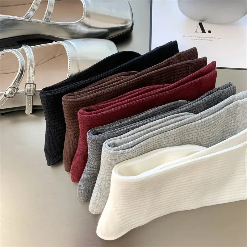 Sohiwoo Korean Stripe Long Socks for Women Girls Simple Simple Cotton Socks Japanese Casual Pile Socks Fashion Stockings Accessories