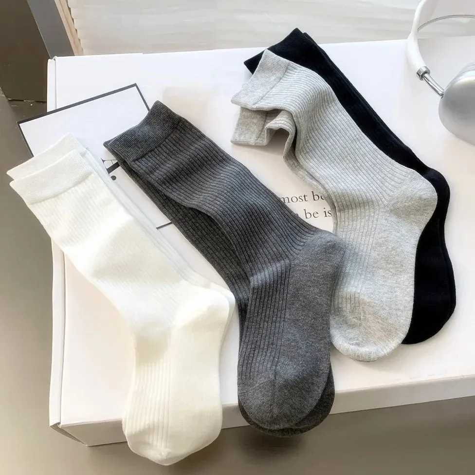 Sohiwoo Korean Stripe Long Socks for Women Girls Simple Simple Cotton Socks Japanese Casual Pile Socks Fashion Stockings Accessories