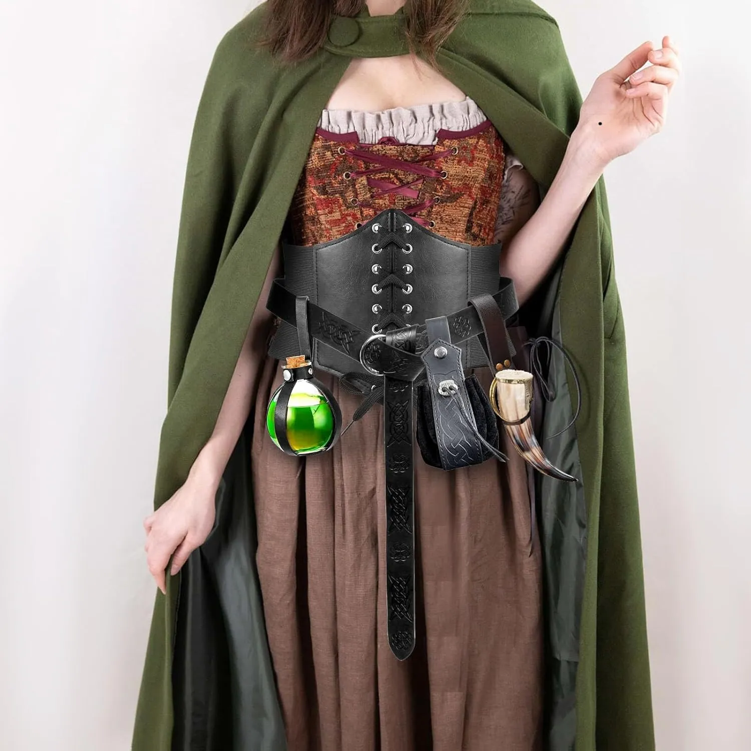 SUMGOGO 5PCS Corset Renaissance Belt Medieval Renaissance Belt Pouch Cork Potion Bottle Festival Halloween Costume Accessory