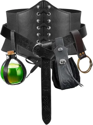SUMGOGO 5PCS Corset Renaissance Belt Medieval Renaissance Belt Pouch Cork Potion Bottle Festival Halloween Costume Accessory
