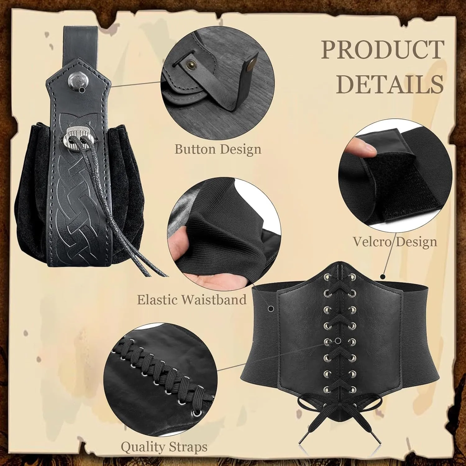 SUMGOGO 5PCS Corset Renaissance Belt Medieval Renaissance Belt Pouch Cork Potion Bottle Festival Halloween Costume Accessory