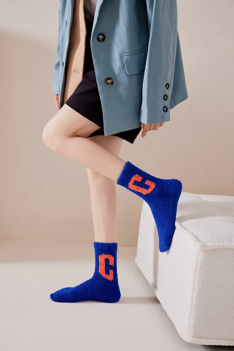 Super Cozy Women's Coral Fleece Socks With Sherpa Lining And Letter Embroidery Holiday Socks