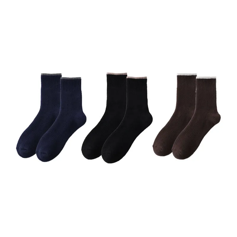 Sweetnana 3-Pack F/W Cotton Casual Socks for Men Soft Warm Socks Simple Style Multicolor Available Crew Socks
