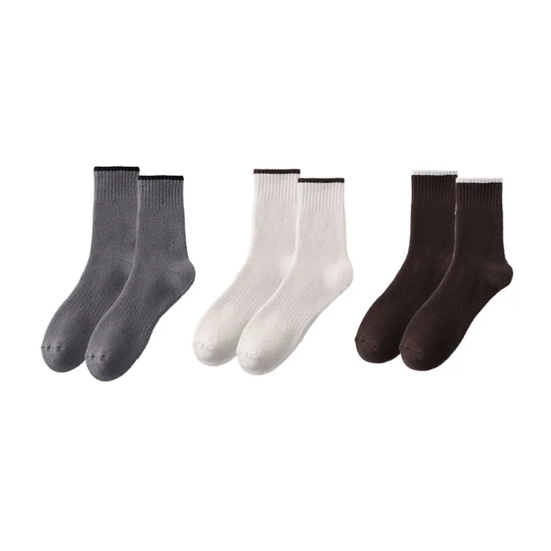 Sweetnana 3-Pack F/W Cotton Casual Socks for Men Soft Warm Socks Simple Style Multicolor Available Crew Socks